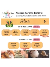 Atelier : Poterie (enfant 18 mois - 5ans)