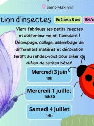 Atelier parent/enfant : Créations d'insectes -  (enfants 2 ans à 8 ans)
