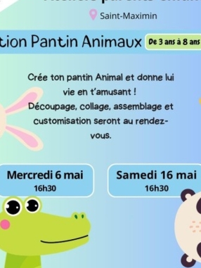 Atelier parents-enfants : Création pantin animal - (enfants 3 ans - 8 ans)