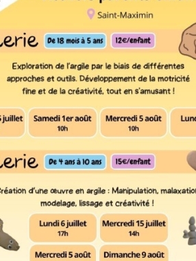 Atelier parent/enfant : Poterie - (enfants 18 mois à 5 ans)
