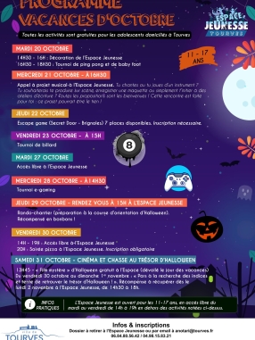 Programme Espace jeunesse vacances de Toussaint